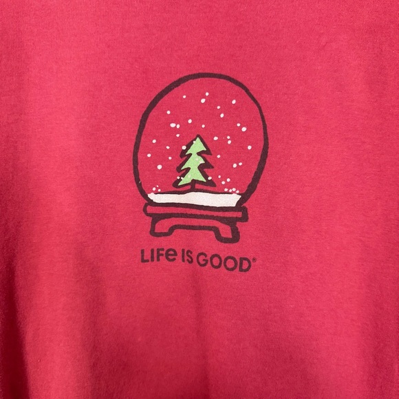 Life Is Good, Crusher Tee, Cranberry Long Sleeve Tee. Size Medium. Snow globe. - Picture 2 of 6